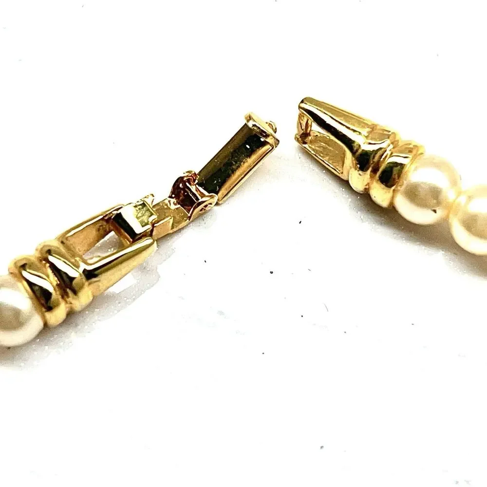Bridal Necklace /Earring Set ~Faux Pearls~ Diamond Accents~ Gold Tone~ Vintage